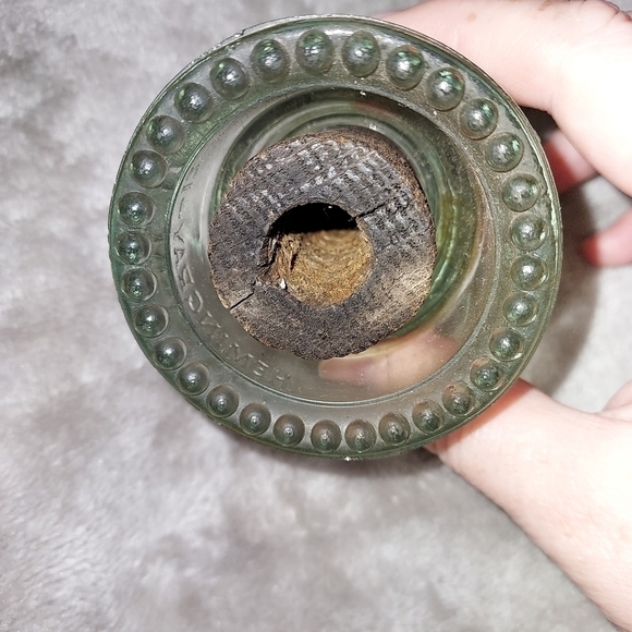 Hemingray -12 glass insulator clear with wood attached inside - Picture 5 of 9